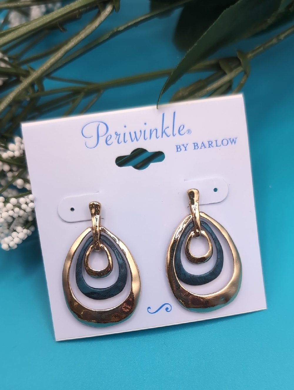 Periwinkle By Barlow Goldtone & Blue Triple Drop Earrings NWT